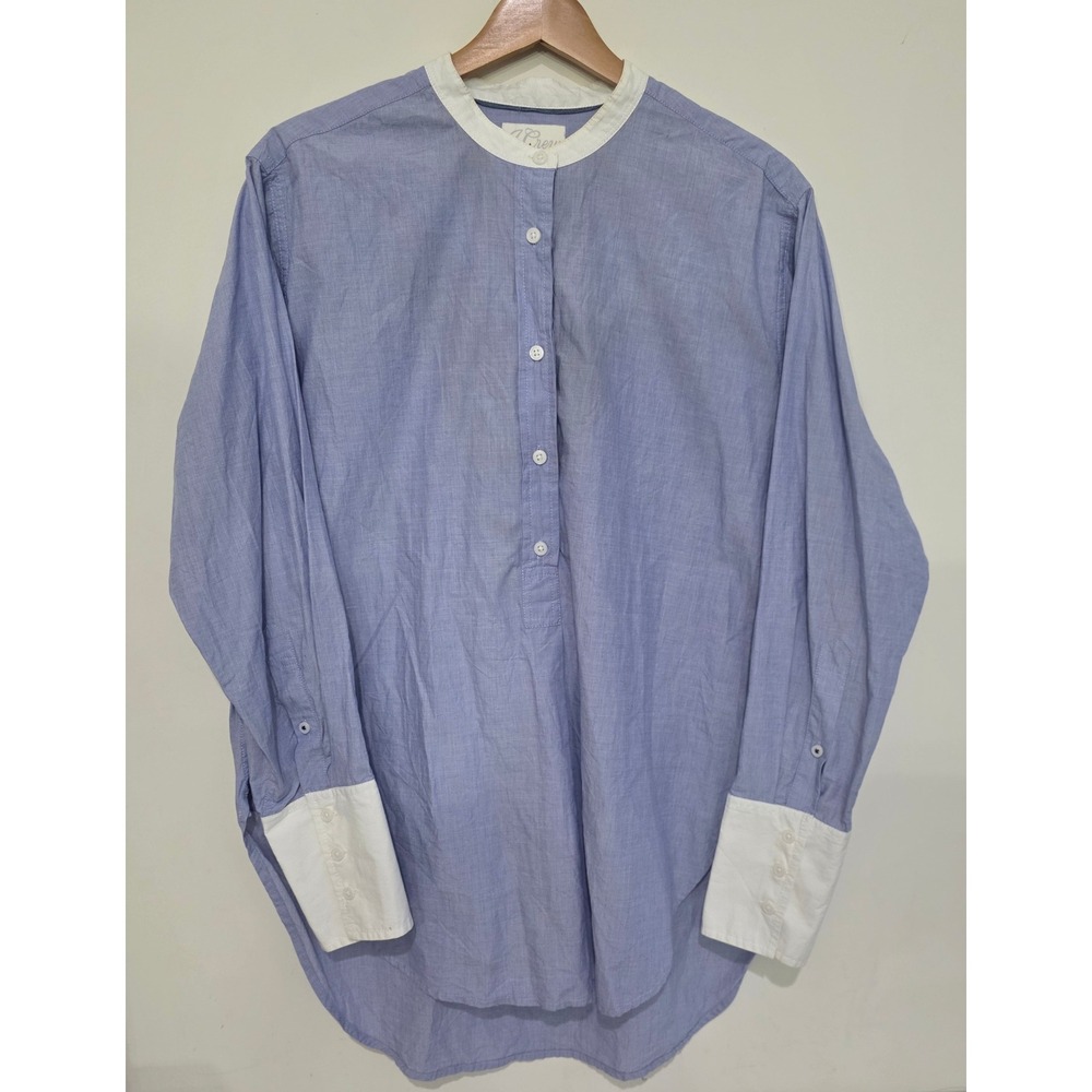 J.Crew Relaxed Popover Shirt Womens 14 Blue White Contrast Collar BB247